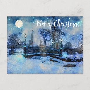 Carte Postale Peinture de la nuit d'hiver dans le parc de la vil