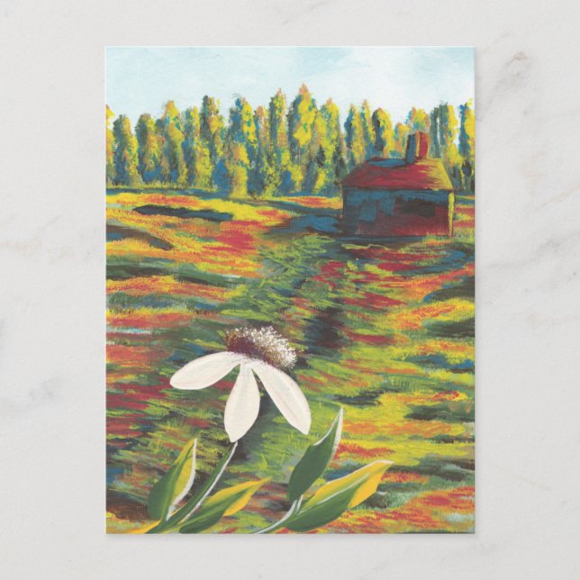 Carte Postale Peinture de la prairie et de la cabane de fleurs (Devant)