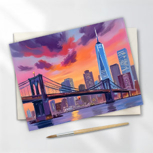Carte Postale Peinture de la skyline en aquarelle de la ville de