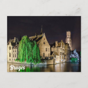 Carte Postale Peinture de la vieille ville de Bruges et tour du