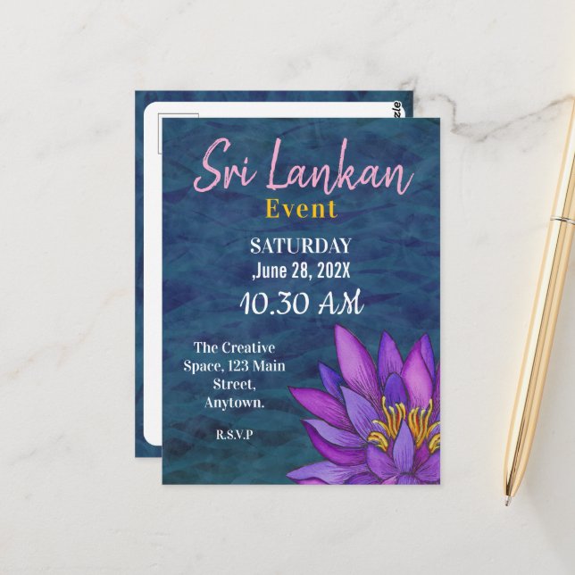 Carte Postale Peinture de lotus du Sri Lanka (Devant/Arrière en situation)