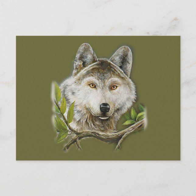 Carte Postale Peinture de loup avec un visage juste (Devant)