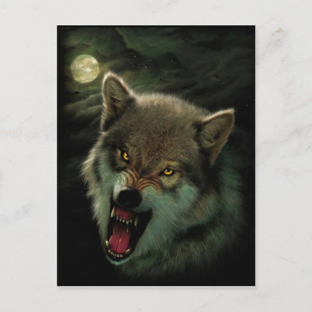 Carte Postale Peinture de loup en colère (Devant)