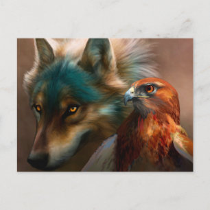 Carte Postale Peinture de loup et d'aigle
