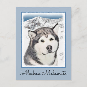 Carte Postale Peinture de malamut en Alaska - jolie art original