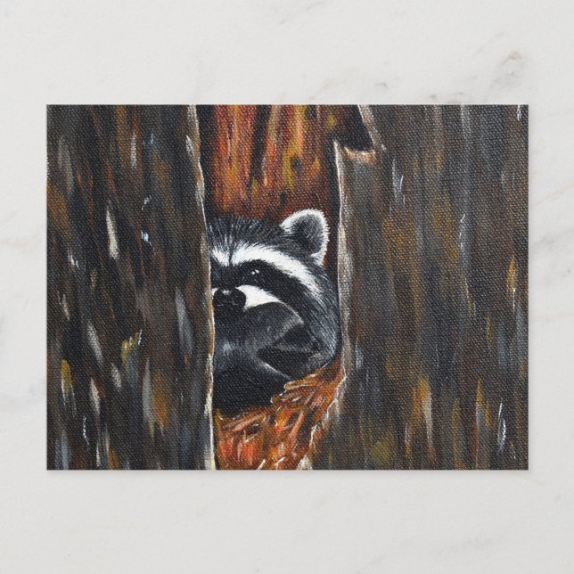 Carte Postale Peinture de Maman et Bébé Raton Laveur (Devant)
