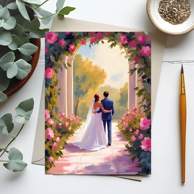 Carte Postale Peinture de mariage des jeunes mariés Mariée & Mar (Créateur téléchargé)