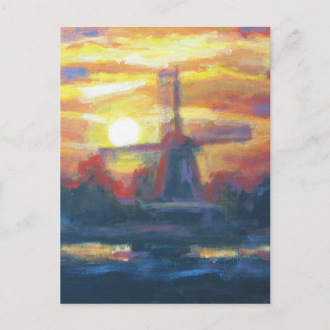 Carte Postale Peinture de moulin à vent coucher (Devant)