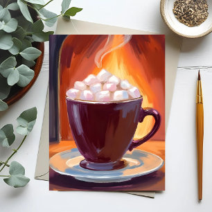 Carte Postale Peinture de mug de chocolat chaud guimauve