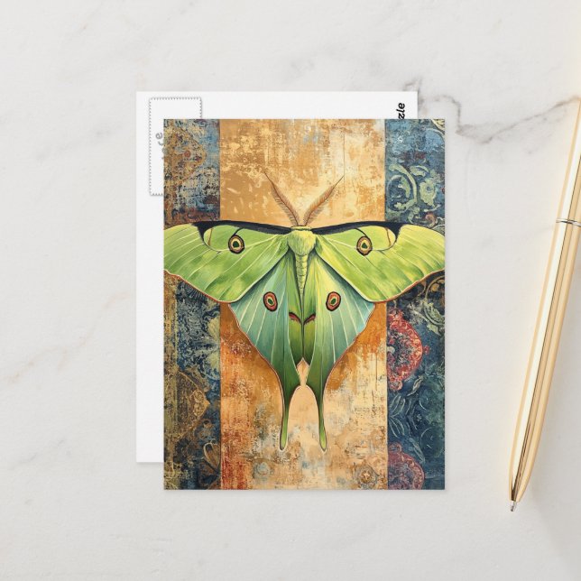 Carte Postale Peinture de papillon lunaire (Devant/Arrière en situation)