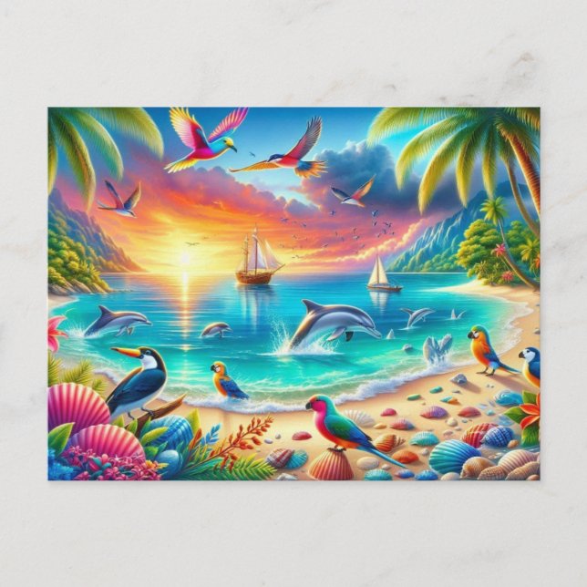 Carte Postale Peinture de paradis tropical vibrant (Devant)
