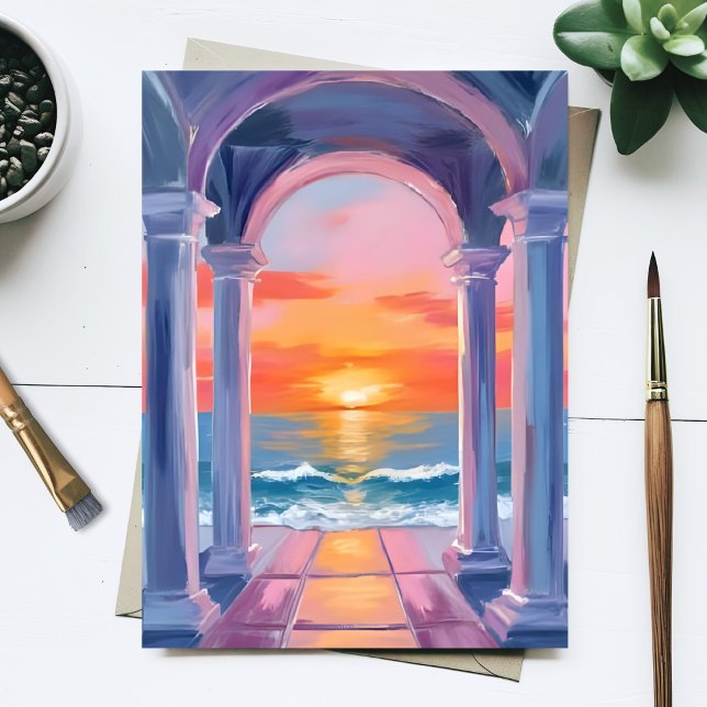 Carte Postale Peinture de paysage côtier à l'aquarelle du couche (Créateur téléchargé)