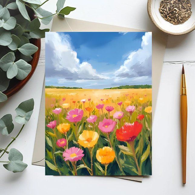 Carte Postale Peinture de paysage de champ de fleurs (Créateur téléchargé)