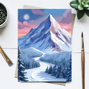 Carte Postale Peinture de paysage de montagne de ski en hiver