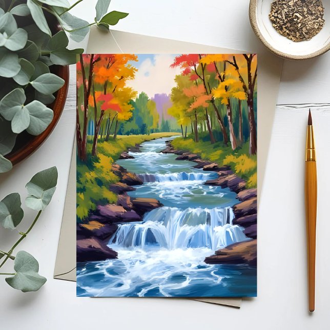 Carte Postale Peinture de paysage de nature de cascade (Créateur téléchargé)