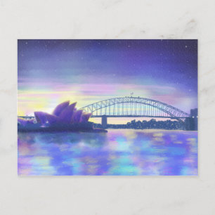Carte Postale Peinture de paysage urbain de Sydney Harbour au co