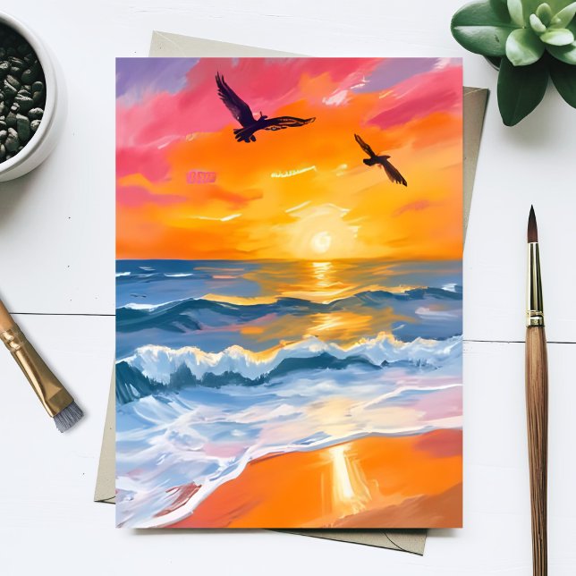 Carte Postale Peinture de plage à l'aquarelle Coucher de soleil  (Créateur téléchargé)