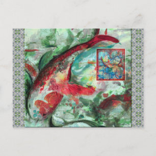 Carte Postale Peinture de poissons de carpe de Koi