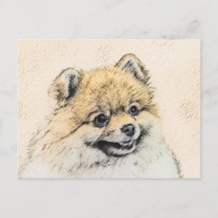 Carte Postale Peinture de Pomeranian (Orange) - Art de Chien Ori