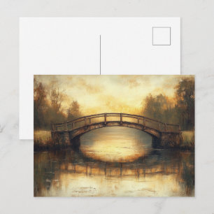 Carte Postale Peinture de pont vintage sur la rivière Campagne 
