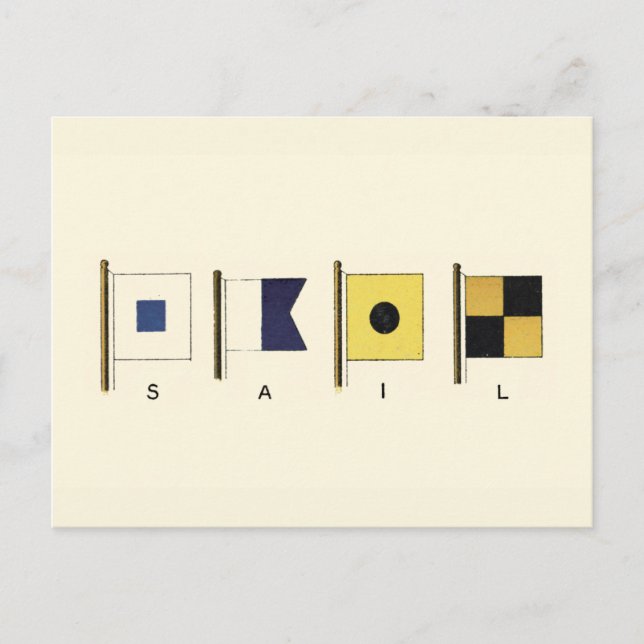 Carte Postale Peinture de quatre drapeaux avec voile écrite sous (Devant)