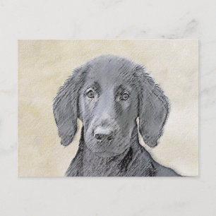 Carte Postale Peinture de Retriever à poil plat - Art canin orig