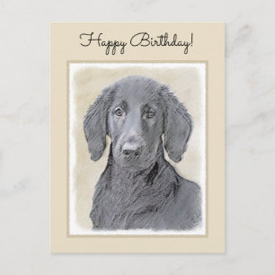 Carte Postale Peinture de Retriever à Poil Plat - Art Canin Orig