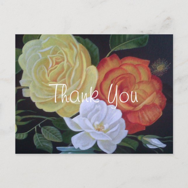 Carte Postale Peinture de rose Merci (Devant)