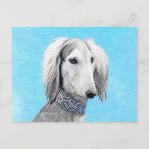 Carte Postale Peinture de Saluki (Argent) - Joli art original de