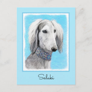 Carte Postale Peinture de Saluki (Argent) - Joli art original de