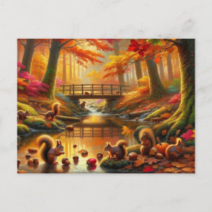 Carte Postale Peinture de scène de forêt automnale sereine
