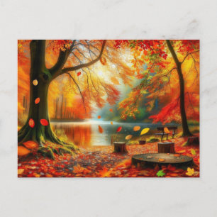 Carte Postale Peinture de scène de forêt automnale sereine