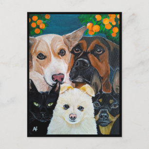 Carte Postale Peinture de selfie d'animal de compagnie par Alfre