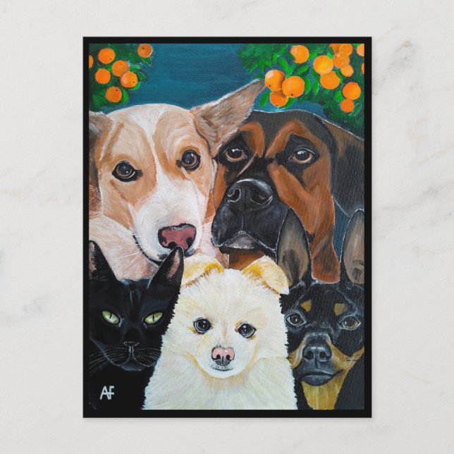 Carte Postale Peinture de selfie d'animal de compagnie par Alfre (Devant)