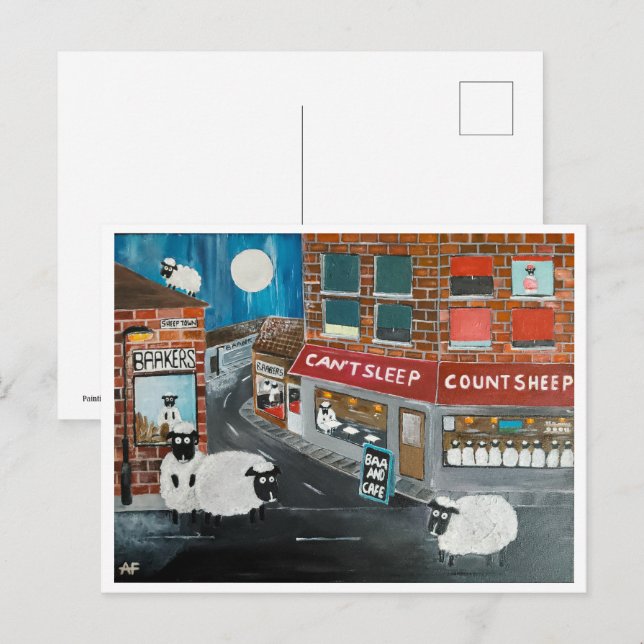 Carte Postale Peinture de Sheep Town par Alfred Fox Collectable (Devant / Derrière)