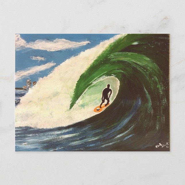 Carte Postale Peinture de surfer surfant dans le tube (Devant)