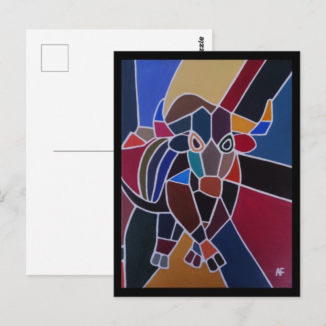 Carte Postale Peinture de taureau abstrait par Alfred Fox (Devant / Derrière)