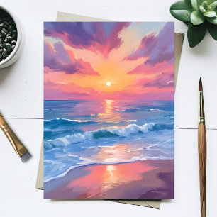 Carte Postale Peinture de vagues de plage à l'aquarelle océan pa