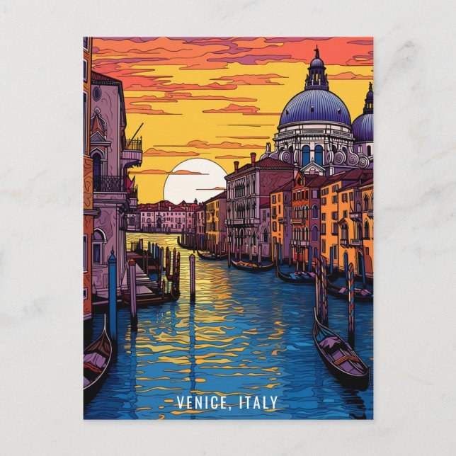 Carte Postale Peinture de Venise au coucher du soleil | Italie | (Devant)