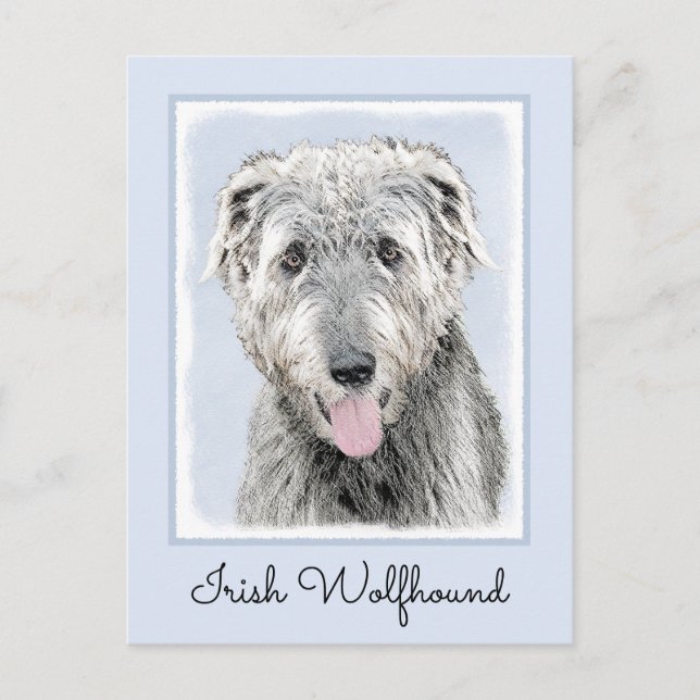 Carte Postale Peinture de Wolfhound irlandais - Joli art origina (Devant)