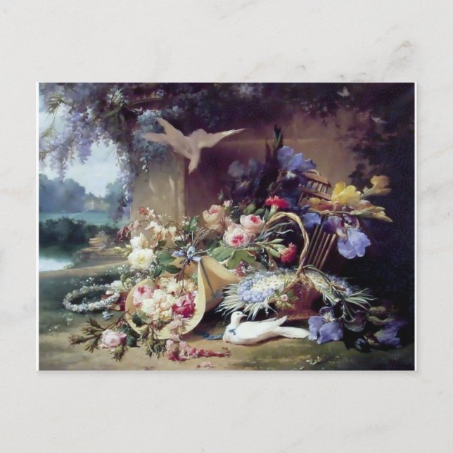 Carte Postale Peinture des oiseaux de colombes blanches (Devant)