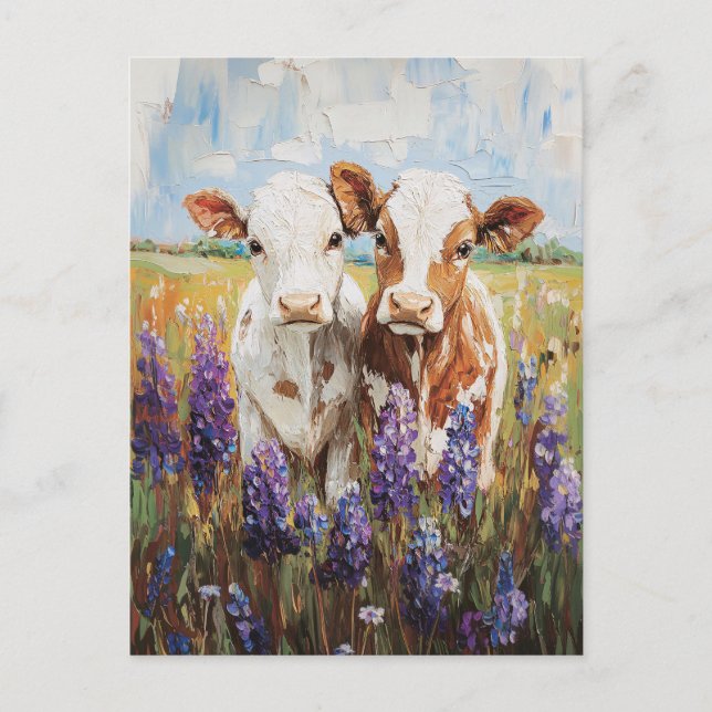 Carte Postale Peinture des veaux de vache Lupine (Devant)