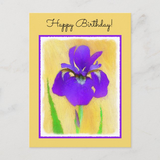Carte Postale Peinture d'Iris à Barbe Violette - Chien Original  (Devant)