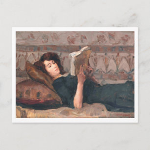 Carte Postale Peinture d'Isaac Israels représentant une femme li