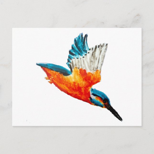 Carte Postale Peinture d'oiseaux Kingfisher volant (Devant)