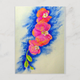 Carte Postale Peinture d'orchidée romantique orange rose