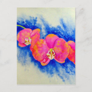 Carte Postale Peinture d'orchidée romantique orange rose