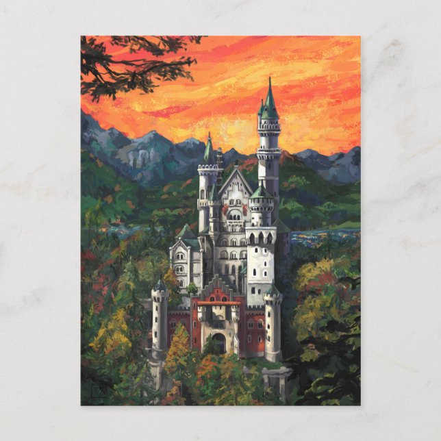 Carte Postale Peinture du château Schloss Neuschwanstein (Devant)