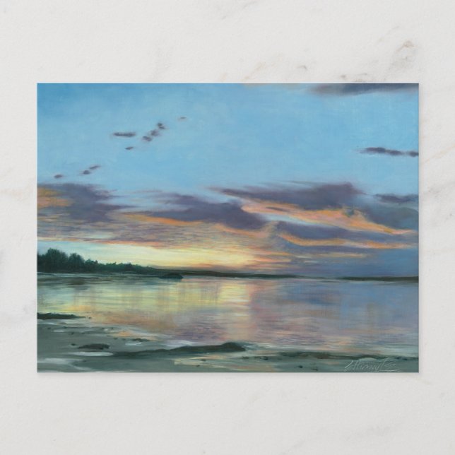 Carte Postale Peinture du coucher de soleil sur la plage de l'Or (Devant)