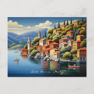 Carte Postale Peinture du paysage du lac de Côme Italie Voyage  